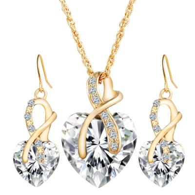 China Heart Crystal Jewelry Sets High Quality Austrian Crystal Heart Pendant Cubic Zircon Women Necklaces And Earrings Set For Wedding for sale