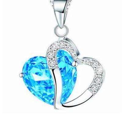 China Heart Pendant Necklace Fashion Women Charm Multicolor Crystal Rhinestone Blue Heart Shape Silver Zircon Pendant Necklace Jewelry For Women for sale