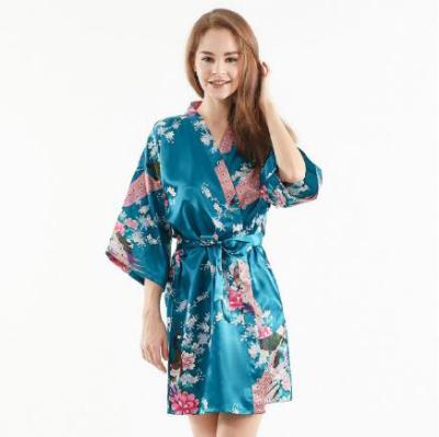 China Women's Breathable Satin Kimono Floral Maxi Robes For Wedding Party for sale