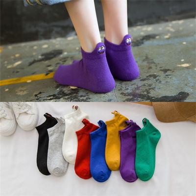 China Fashion Candy Color Women QUICK DRY Cotton Embroidered Happy Funny Ankle Socks for sale