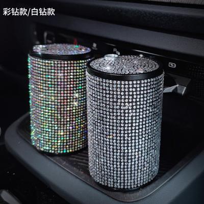 China Luxurious Round Metal Car Rhinestone Crystal AshtrayAshtrays For Cars Portable Revolving Ashtray for sale