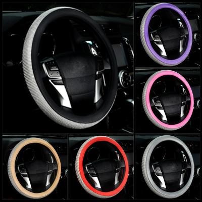 China Bling Bling Crystal Leather Universal Fit 15 Inch Car Steering Wheel Protector Bling Steering Wheel Cover for sale