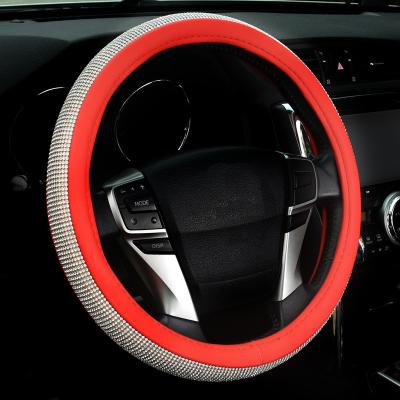 China Bling Bling Crystal Bling Bling Diamond Car Wheel Cover Factory Wholesale Leather Steering Wheel Cover for sale