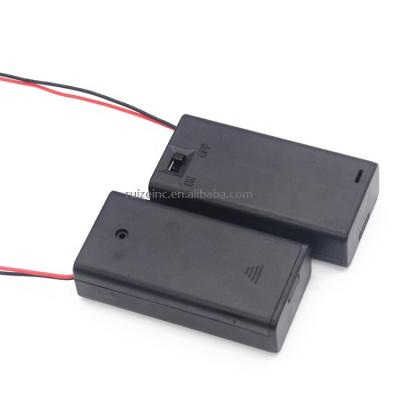 China General Application 2 x AA 3V 2 Slot Black Battery Holder Connector Storage Case Battery Box AA Battery Holder with On/Off Switch and 15cm Connecting Wire for sale