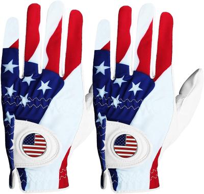 China Just Custom Left Hand Mens Factory Golf Gloves Mens With Ball Marker USA Flag Weathersof PU Leather Breathable Comfortable Grip for sale