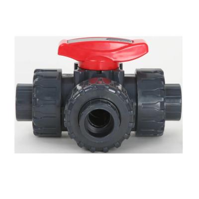 China General factory hot sale PTFE seat EPDM or FPM sealing PN16 single spindle end upvc with handle 3 way union ball valve for sale