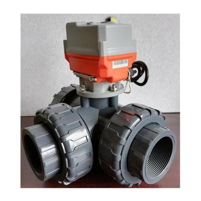 China Used as Diverter Valves PTFE Electric Motorized Actuator UPVC PPH 3 Seat DC24V 12V AC24V 110V 230V Three Way Ball Valve for sale