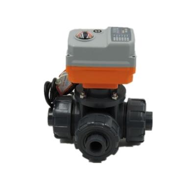 China PTFE General Seat EPDM Motorized Electric Sealer On Off Upvc Union Type Three Way Ball Valve for sale