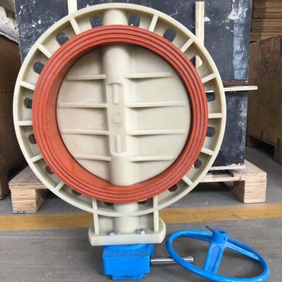 China 20inch DN500 Gear Hand Wheel Manual Big Size FPM PP Manual Butterfly Valve d371x for sale