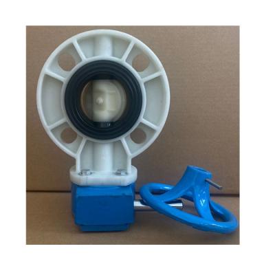 China DN65 75mm Long Service Life General Beige White Body UV Resistance PP PPH Hand Wheel Wafer Flange Butterfly Valve for sale