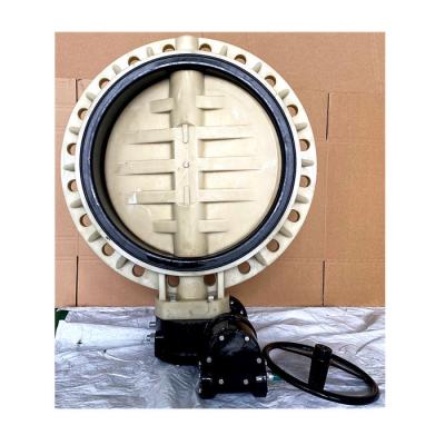 China DIN FRPP DN500 Large Diameter Seawater Handle Lever Wafer Gearbox General Plastic Butterfly Valve for sale