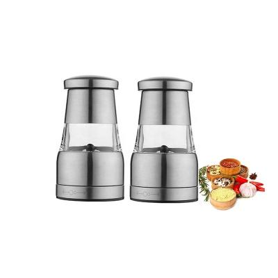 China Mini Stainless Steel Salt and Pepper Viable Set With Ceramic Burr Core Grinder and Adjustable Grinding Mechanism for sale