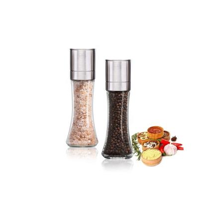 China Viable Low Order Quantity Manual Stainless Steel Glass Salt and Pepper Mill with Adjustable Coarseness, BBQ Tools Salt Pepper Mill for sale