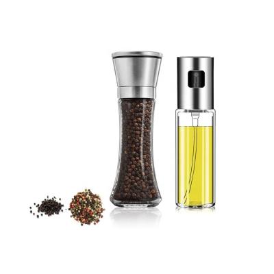 China Viable BBQ Tools Amazon Hot Selling Stainless Steel Salt Pepper Grinder With Oil Sprayer Premium Glass Single Pack for sale