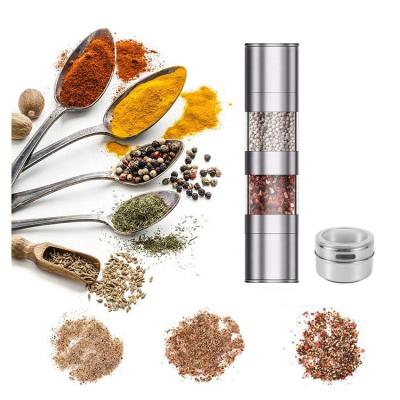 China Sustainable Stainless Steel Barbecue Magnetic Seasoning Container Storage Spice Jar Set With Pepper Grinder for sale