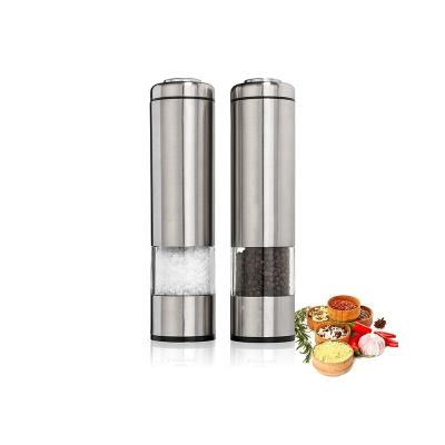 China Amazon Selling Hot Sustainable Electric Stainless Steel 2 Piece Salt and Pepper Mill Set with Adjustable Coarseness and LED Light for sale