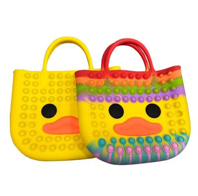 China Large Tote Bags Rainbow Reliever Stress Dimple Sensory Duck Silicone Push Bubble Bag Autism Bags Eco-Friendly Silicone Storage Busy Person Handbag for sale