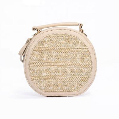 China Niyang Fashion Colorful Straw Material Shoulder Bag Fashion Girls Summer Girls Beach Travel Black Round PP Straw Bag Women Factory for sale