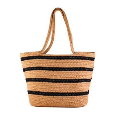 China 100% Cotton Niyang Factory Wholesale Black Color Handmade Striped Travel Large Summer Strong Rope Woven Camel Women Handbags for sale