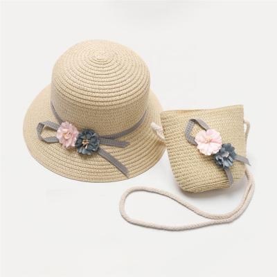 China Picture Custom Design Wholesale Hot Sale Kids Girls Summer Beach Travel Small Bucket Cute Coin Bag Flower Hat and Bag Set for sale