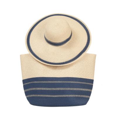 China 2020 Wholesale NY Summer Women Travel Eco-friendly Color Paper Straw Wrapping Beach Eco-friendly Beach Hat And Bag Set for sale