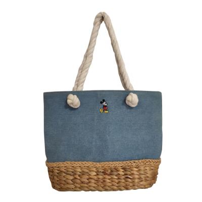 China Fashion Summer Beach Travel Vacation Shopping Women Girls Shoulder Bags Canvas Denim Blend Straw Tote Mickey Mouse Natural Cute Bag for sale