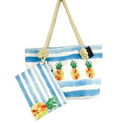 China OEM Eco-friendly Women Coconut Tree Shoulder Zipper Closure Fashion Unique Printing Handbag And Clutch Bag Set Design Tropical Beach Bag for sale