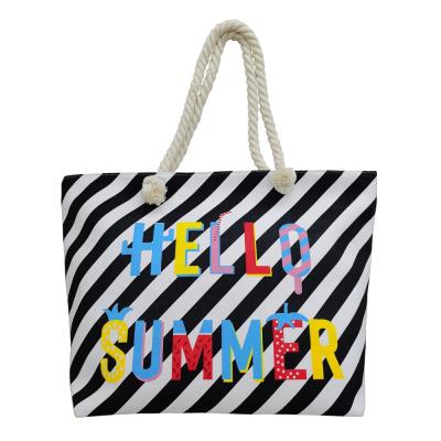 China Niyang Eco-friendly Factory Canvas Wholesale OEM Custom Design Women Summer Handbag Vacation Beach Striped Printing Bags for sale