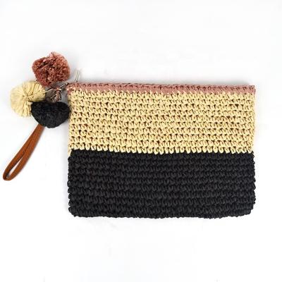 China New Fashion Niyang Design Fashion Handmade Woven Tassel Stripe Girls Wallet Purse Tropical Straw Clutch Women Summer Beach Travel for sale