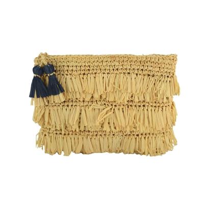 China 100% Handmade Eco-friendly Fashion Crochet Paper Straw Bag Summer Women Travel Shopping Custom Design Sweetly With Tassel Embroidery Straw Clutch Bag for sale