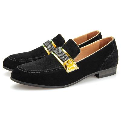 China Black Massage Velvet Stripe Mens Suede Loafers Leather Loafers Flats Slip On Slippers Smoking Mens Wedding Dress Party Shoes for sale