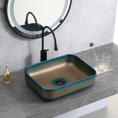 China HY-8024D46 EUROPEAN Shape Rectangular Bathroom Golden Chinese Basin for sale