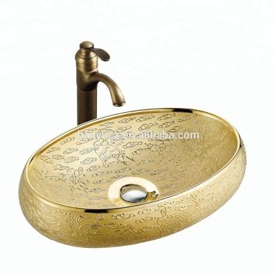 China Modern Gold Color HY9004 Countertop Ceramic Hand Wash Basin for Cabinet for sale