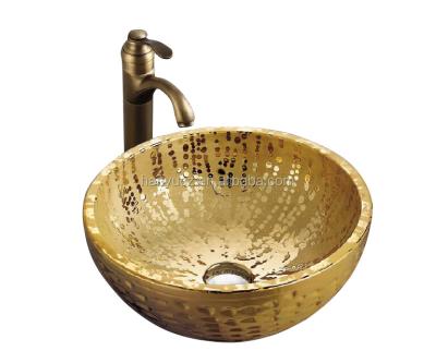 China Hand Wash Basin HY9002 Bathroom Vanity Gold Color Ceramic Hand Basin Design for sale