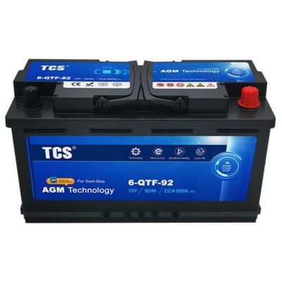 China Car Engine Start Super Power 6-Qtf-92 92Ah Start Stop Car Battery For Excavators for sale