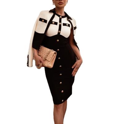 China D9008 Anti-wrinkle Gold Button Bandage Black And White Sleeveless Dress Elegant Dresses For Ladies for sale