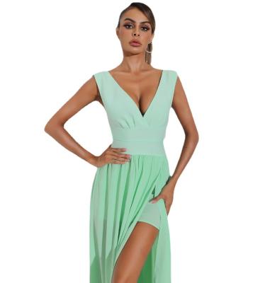 China D8507#Sexy Anti-Static Deep V Vest With Tight Bandage Long Chiffon Quilting Dress For Women for sale