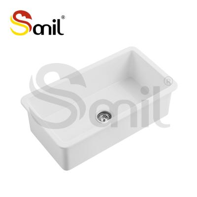 China Without Faucet 32 ​​Inch Deepwater White Gloss Rectangular Apron Front Kitchen Sink for sale