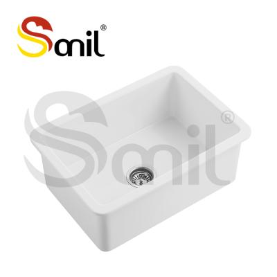 China Without Faucet 27 Inch Glossy White Single Bowl Rectangular Ceramic Fireclay Thick-Sided Basin Sink Supply for sale