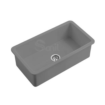 China Without Faucet 32 ​​Inch Gray Matte Rectangular Single Bowl Under Counter Basin Kitchen Sink for sale