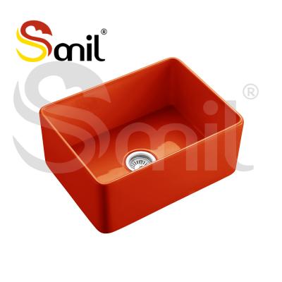 China Without Faucet 24 Inch Glossy Orange Ceramic Rectangular Kitchen Sink for sale