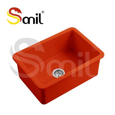 China Without Faucet Customized 27 Inch Orange Glossy Apron Front Sink Kitchen Sink for sale