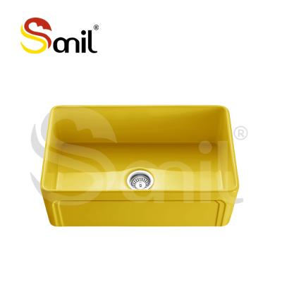 China Without Faucet 30 Inch Small Long Hand Basin Kitchen Sink In Glossy Yellow Ceramic for sale