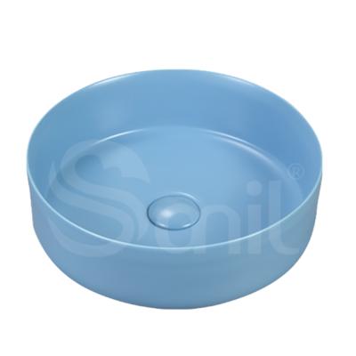 China Smooth Blue Porcelain Ceramic Bathroom Sink Matte Round Circular Sink for sale