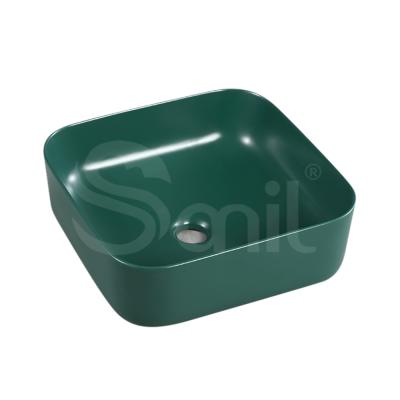 China Modern Sanitary Ware Square Size Bathroom Ceramic Sinks Color Sink Countertop Wash Hand Basin for sale