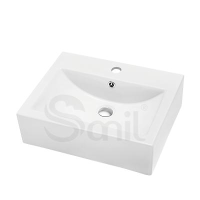 China Soft Square Office Building Toilet Basin Bathroom Cabinet White Smooth Ceramic Wash Basin for sale