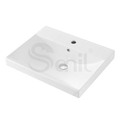 China Smooth Rack Above Rectangular White Glossy Cabinet Bathroom Counter Basin Sink for sale