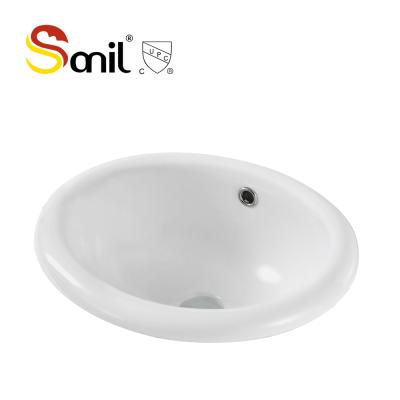 China Soft Ceramic Glossy Oval White Hotel Used Bathroom Wash Sink for sale