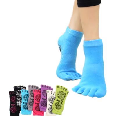 China Breathable female pure cotton color yoga non-slip socks five toe pilates socks women anti-odor sports toe socks for sale