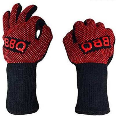 China New 2019 Fire Proof Flame Retardant Extreme Heat Resistant Silicone Cooking Oven Mitts Aramid BBQ Grill Gloves For Claw,Fry And Make Meat for sale